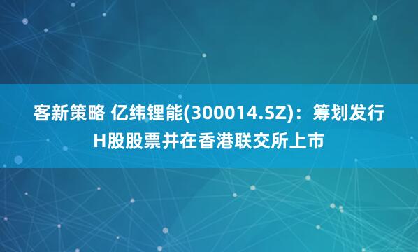 客新策略 亿纬锂能(300014.SZ)：筹划发行H股股票并在香港联交所上市